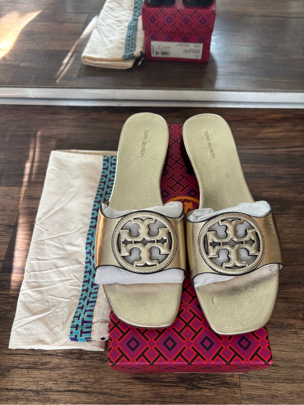 Tory Burch Gold Miller Logo Slide Sandals